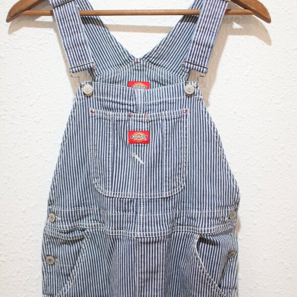 Dickies Hickory Stripe Carpenter Style Overalls jeans womens S - Picture 2 of 7